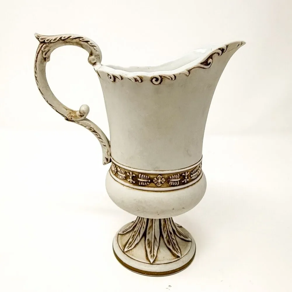 Vintage Lefton Porcelain Ewer Pitcher Applied Roses Figural Victorian Decor